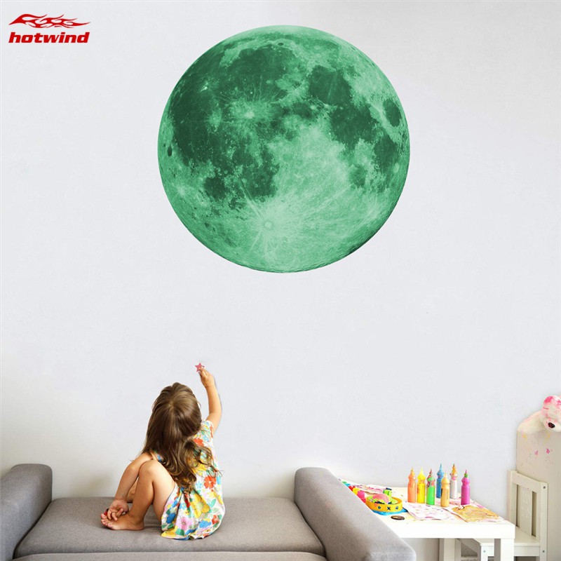 Miếng dán tường hình mặt trăng 3D 12cm/20cm phát sáng trang trí nội thất