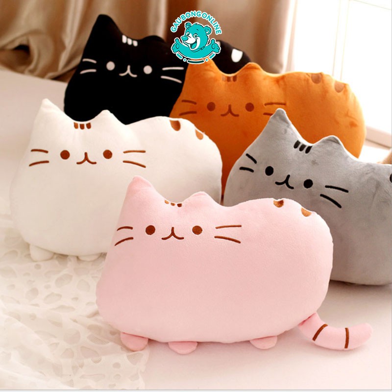 Gối mèo Pusheen bông vải nhung mịn cao cấp màu hồng, xám, đen, nâu kích thước 40cm