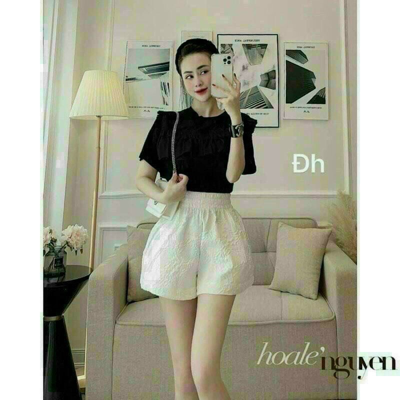 quần short đùi lưng chun dập hoa nổi xinh kl