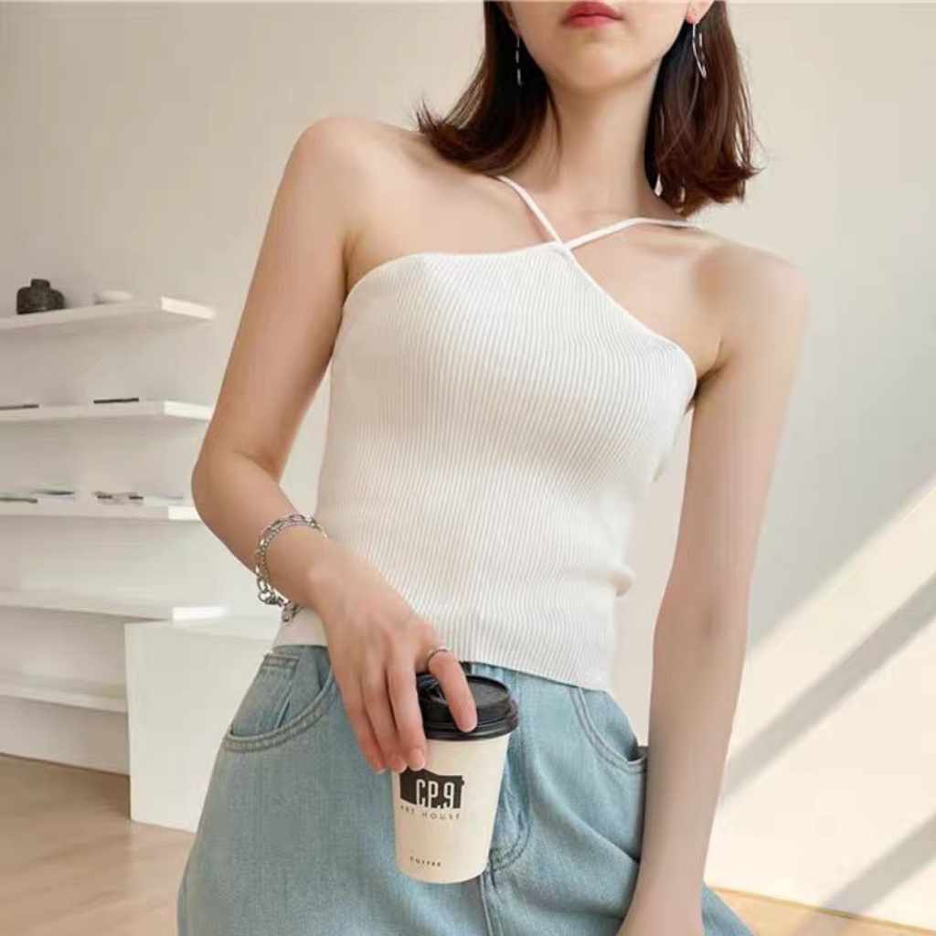 Áo yếm 2 dây chất thun gân co giãn dày dặn freesize dưới 53kg