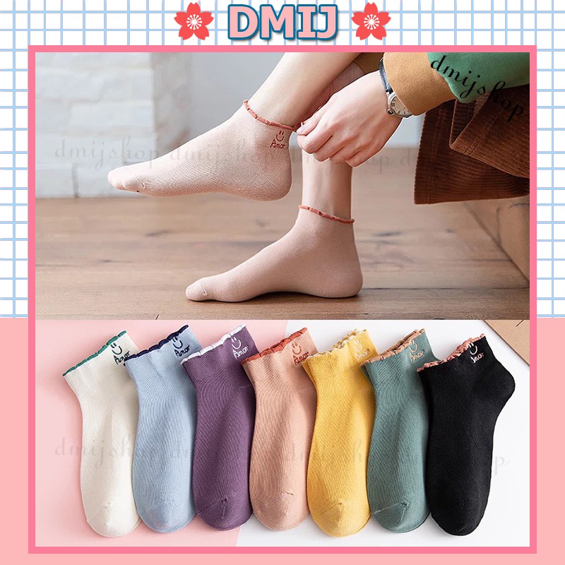 Set 5 đôi tất nữ cổ thấp nhiều màu vớ nữ cổ thấp chữ Amor T80