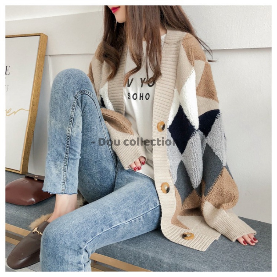 [Nowship2h] Áo Khoác Cardigan Form Rộng Họa Tiết  Đốm, Áo Khoác Len Thời Trang Thu Đông - Mã TA016