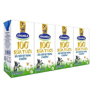 [tặng 1 thìa cảm ứng nhiệt] COMBO 3LỐC SỮA TƯƠI TIỆT TRÙNG VINAMILK 100% CÓ ĐƯỜNG - LỐC 4 HỘP X 110ML