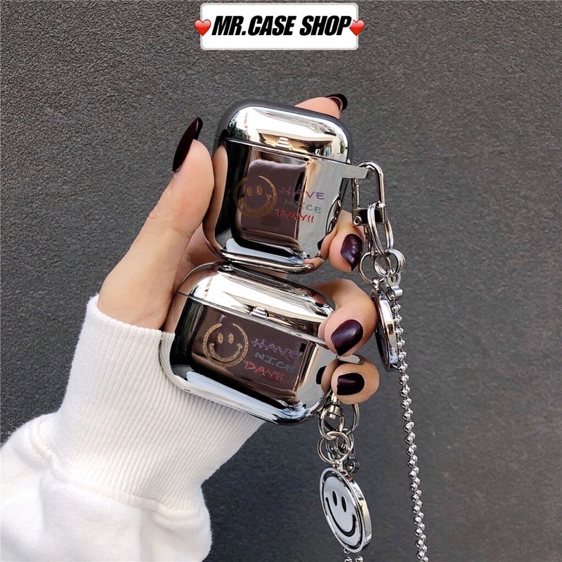Case Airpods 1/2 /Pro Vỏ Ốp Tai Nghe Hình Mặt  Cười Tráng Gương Kèm Móc khoá - Mr.Case AirPods