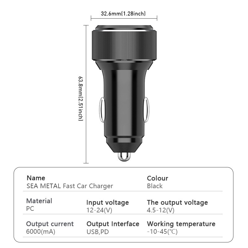 Tẩu sạc nhanh xe hơi SEAMETAL USB PD 12-24V 95W 6000mA dành cho điện thoại