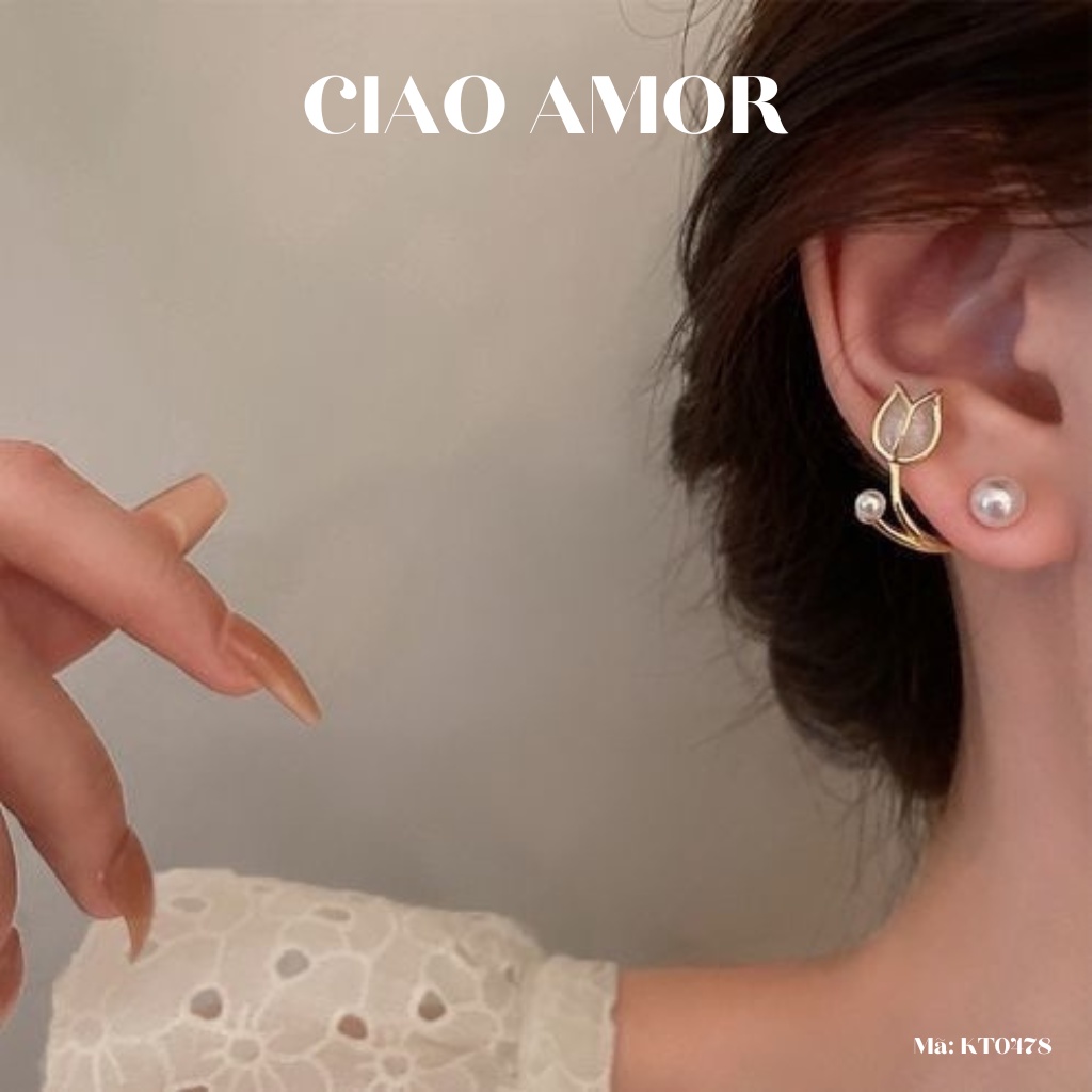 Khuyên tai nữ, Bông tai nữ bạc 925 vành tai hoa sen thanh lịch Trang sức Ciao Amor - KT0478