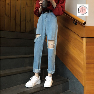 Quần jean ống xuông rách phong cách hàn quốc👄freeship👄