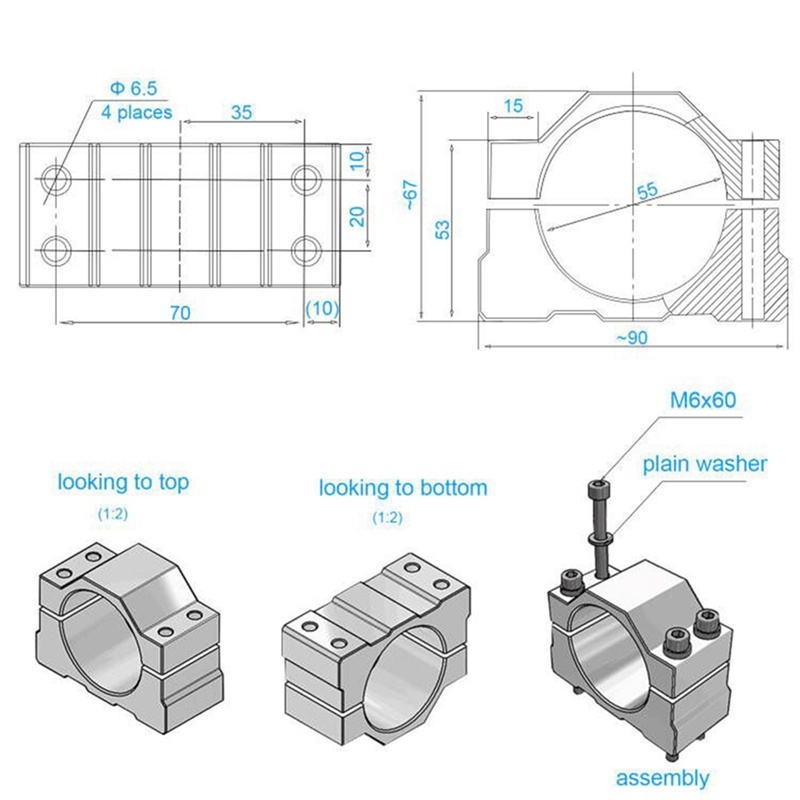 Giá Đỡ Trục Máy Tiện CNC 55MM Bằng Nhôm Cố Định Cho Động Cơ 300W 400W 500W Kèm 4 Vít