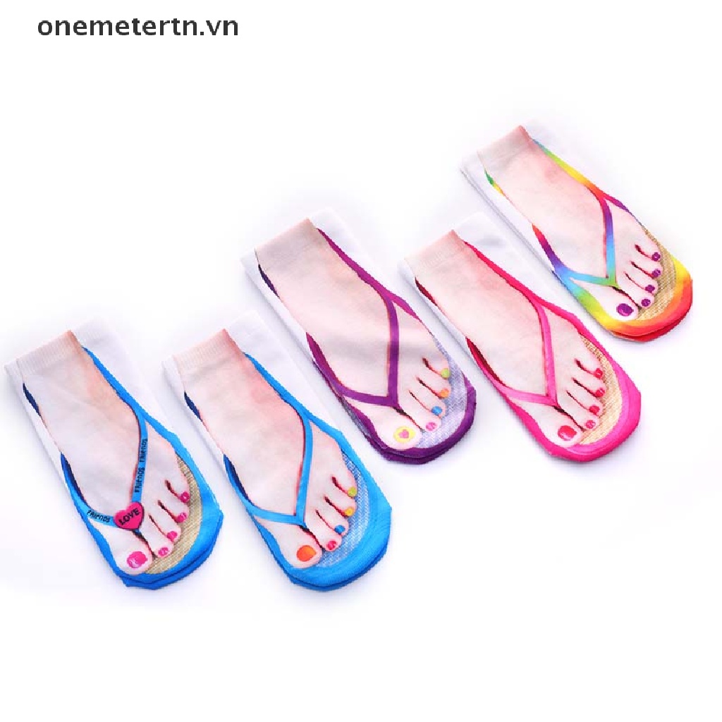 Tất Cotton Cổ Thấp In Hình Bàn Chân 3D Dễ Thương Cho Nữ