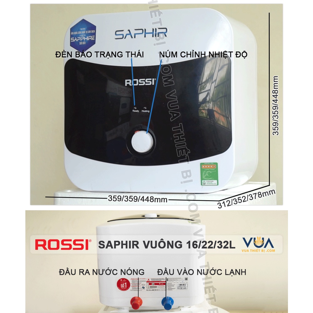 Rossi Saphir 22 Lít Vuông – Bình Nóng Lạnh gián tiếp RSR-22SQ
