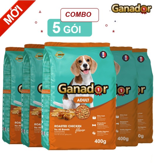 (Combo 5 gói) Thức ăn cho chó trưởng thành Ganador vị gà nướng Adult Roasted Chicken Flavor 400gram/gói