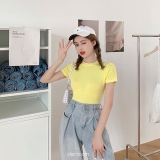 Áo phông crop top trơn #9551 Freesize (ĐEN / VÀNG / TRẮNG)