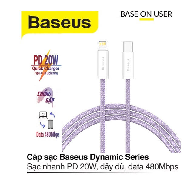 Cáp sạc PD20W Baseus Dynamic Series Type-C data 480Mbps dây bọc dù dài 100CM cho ip