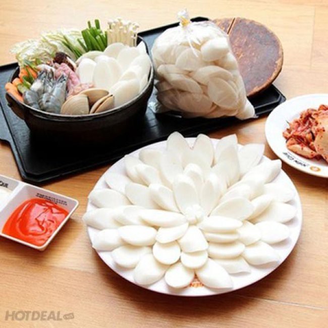 Set 500g Bánh gạo Hàn Quốc dạng lát kèm 100g sốt và 100g bột phô mai