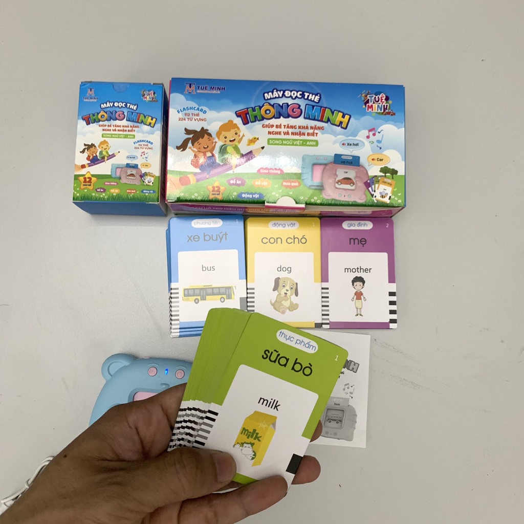 Thẻ học thông minh cho bé, máy đọc thẻ cho bé 112 Thẻ 224 Từ Vựng - song ngữ VIỆT - ANH
