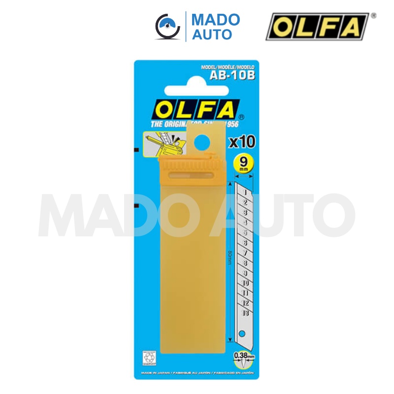 Hộp 10 lưỡi dao kiêm hộp bẻ lưỡi dọc giấy OLFA AB-10B MADO AUTO