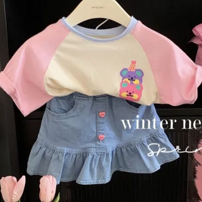 Bộ Áo Thun Ngắn Tay + Chân Váy Kiểu Phương Tây Phong Cách Nhật Bản Thời Trang Mùa Hè Hàng Mới Dành Cho Bé Gái 2022