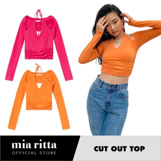 Áo yếm cut-out trễ vai dài tay co dãn Mia Ritta A2044 ảnh thật