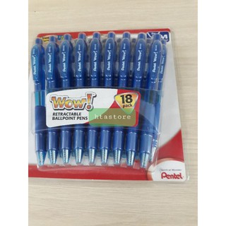 Vĩ 18 bút bi bấm Pentel Wow BK440 ngòi 1.0mm màu xanh