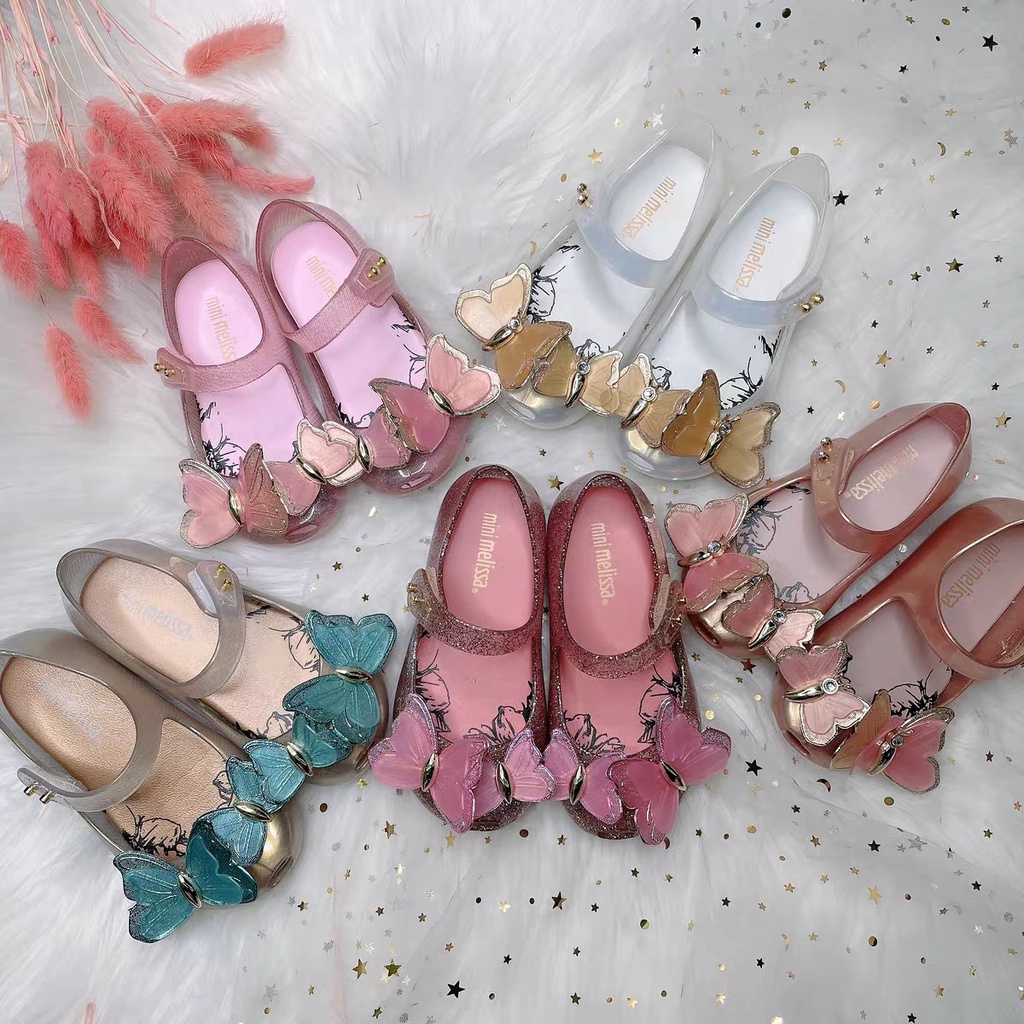 Giày sandal đi biển MELISSA RRKS dạng thạch đính đá trang trí bươm bướm ba chiều có mùi thơm dành cho trẻ em