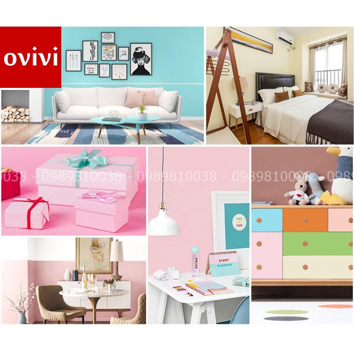 Giấy dán tường phòng ngủ màu trơn GIÁ SỈ - decal dán tường có keo sẵn khổ 45cm