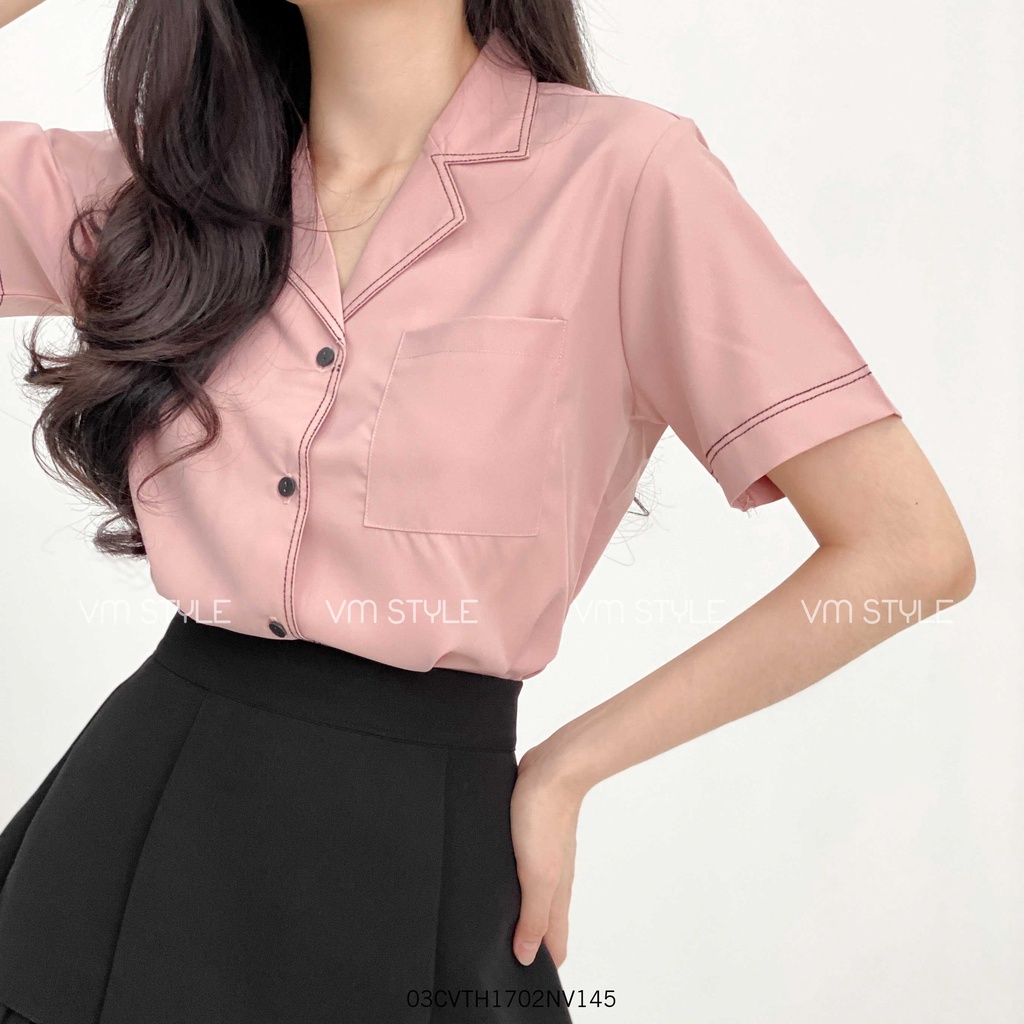 Áo sơ mi tay ngắn cổ vest viền ulzzang thời trang nữ 01514 VM STYLE 22SU03HT2301