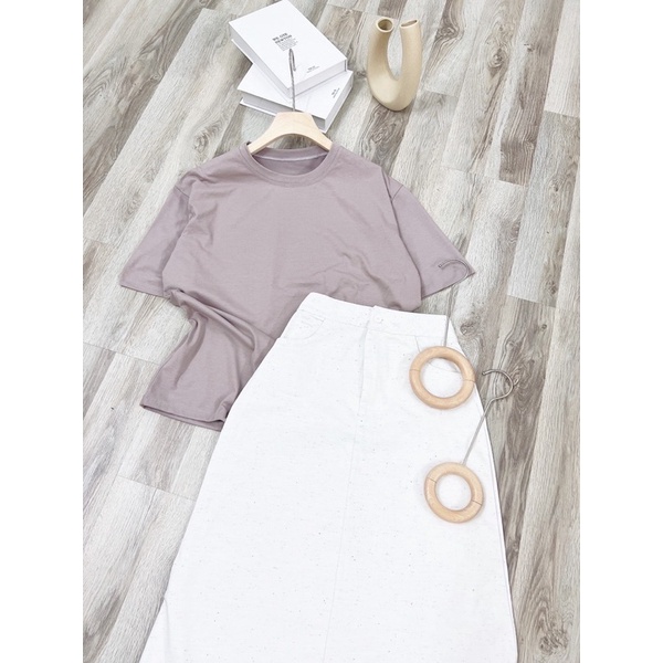 Set Chân Váy Midi Kaki Phối Áo Thun
