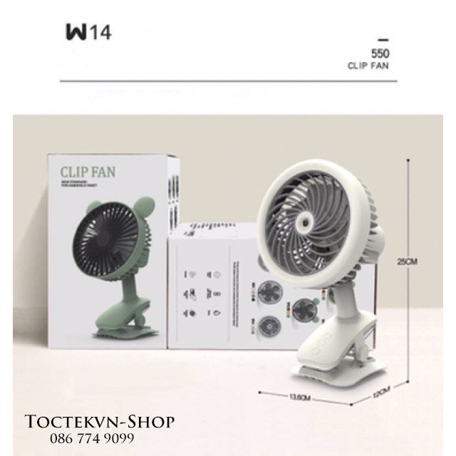 Quạt Phun Sương Mini Tích Điện Để Bàn Đa Năng, Có Kẹp Bàn, 3 Cấp Độ Gió