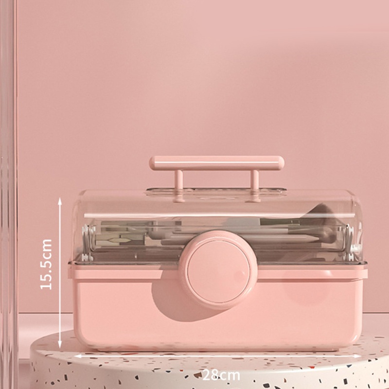 Hộp Đựng Mỹ Phẩm Ba Tầng Bằng Nhựa Trong Suốt Có Tay Cầm Và Khóa