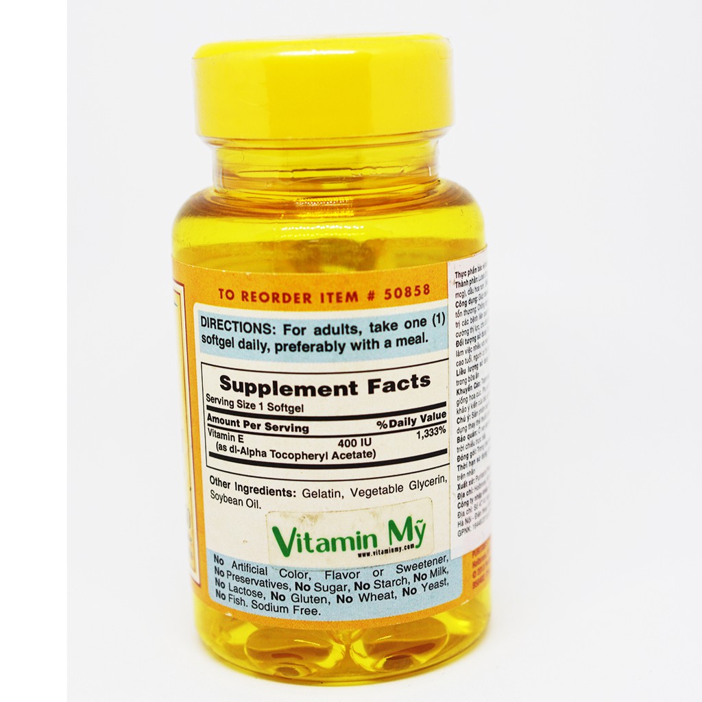 Viên uống bổ sung Vitamin E giúp đẹp da, chống lão hóa, hỗ trợ hệ tim mạch Puritan's Pride Vitamin E-400 IU 50 viên | BigBuy360 - bigbuy360.vn