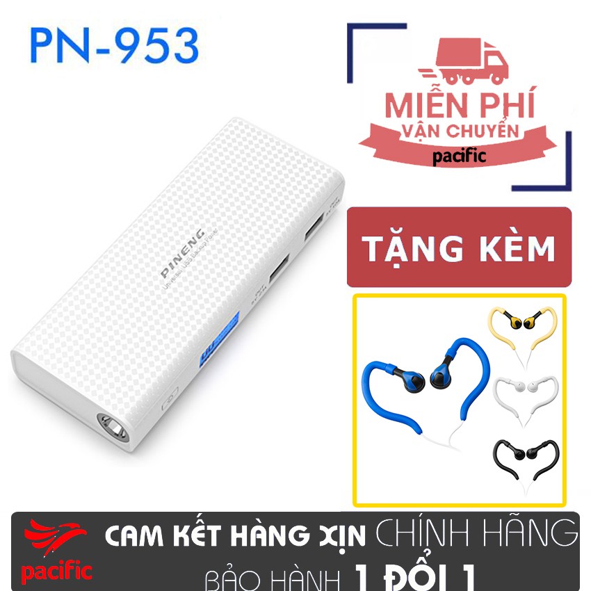 Pin sạc dự phòng Pineng PN 953 10000mAh LCD - Hỗ trợ sạc nhanh (TRẮNG) + Tặng Tai Nghe Móc Tai Kingrays EA4015