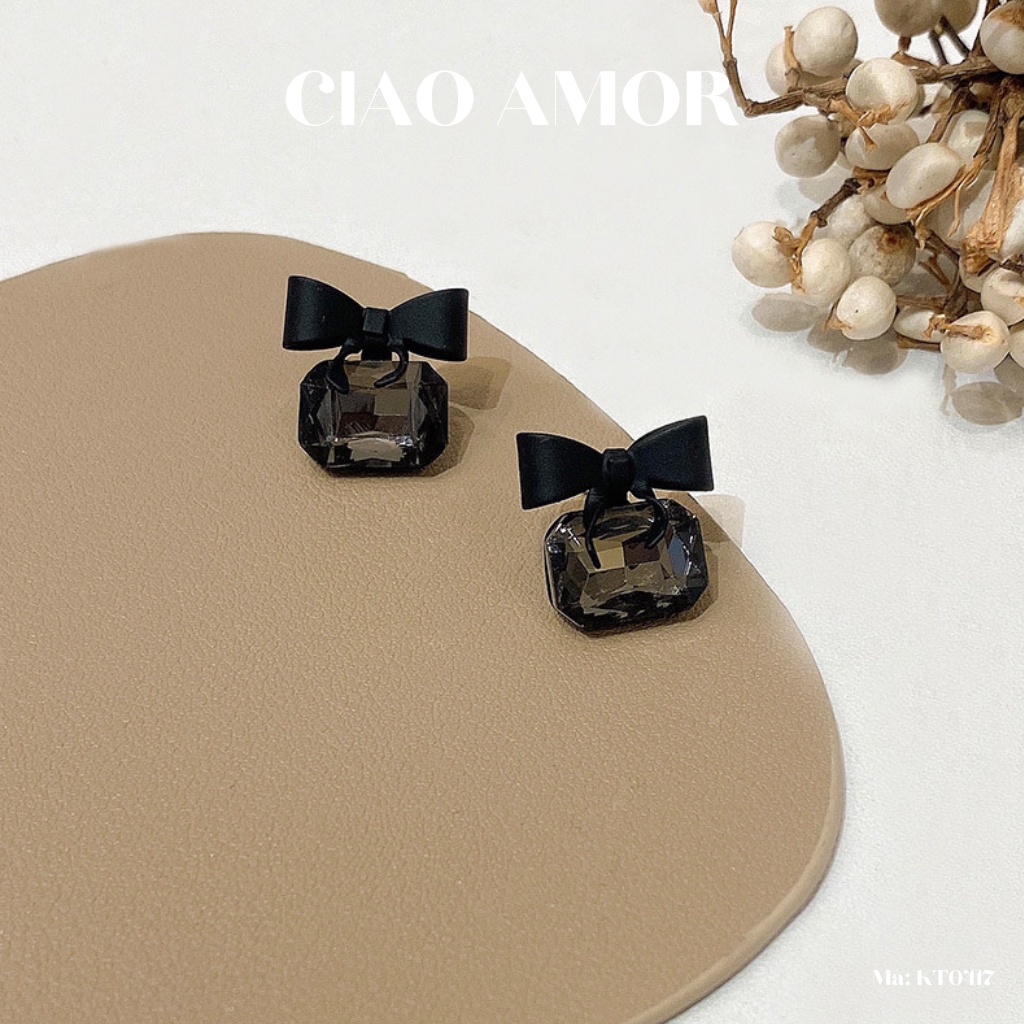 KT0417-Khuyên tai nữ, Bông tai nữ nơ đen cá tính tiểu thư Trang sức Ciao Amor