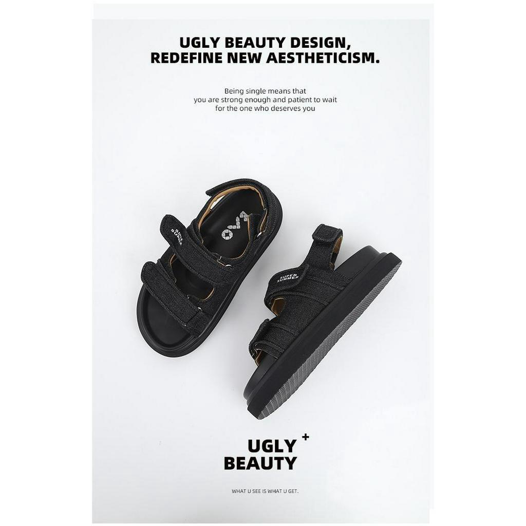 Giày Sandal Quai Dán Đế Dày Hở Ngón Quai Vải Denim Phong Cách Mới Dành Cho Bạn Nữ Mặc Ngoài Trời Đi