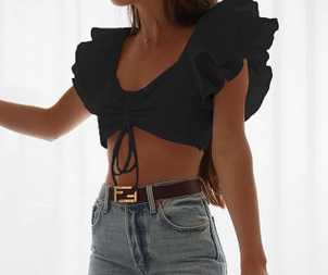 Áo Croptop Cổ Chữ V Phối Dây Rút Thời Trang Dành Cho Nữ