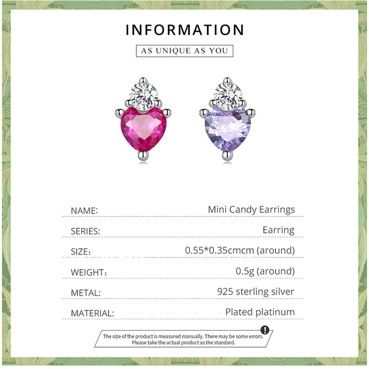 Khuyên tai BAMOER bạc 925 phối nhiều màu thời trang tùy chọn