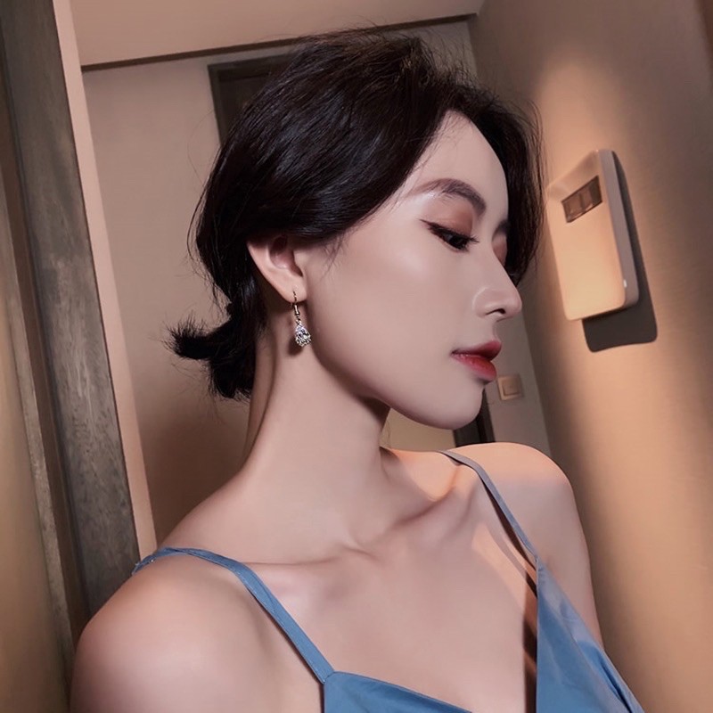 Bông tai gắn đá pha lê hình giọt nước độc đáo thời trang Trang sức thời trang