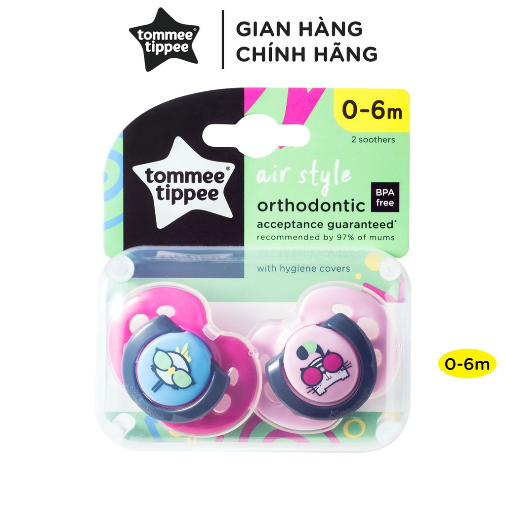 Ty ngậm thoáng khí cho bé Tommee Tippee Air 0-6 tháng (vỉ đôi) - AIR - Mèo hồng