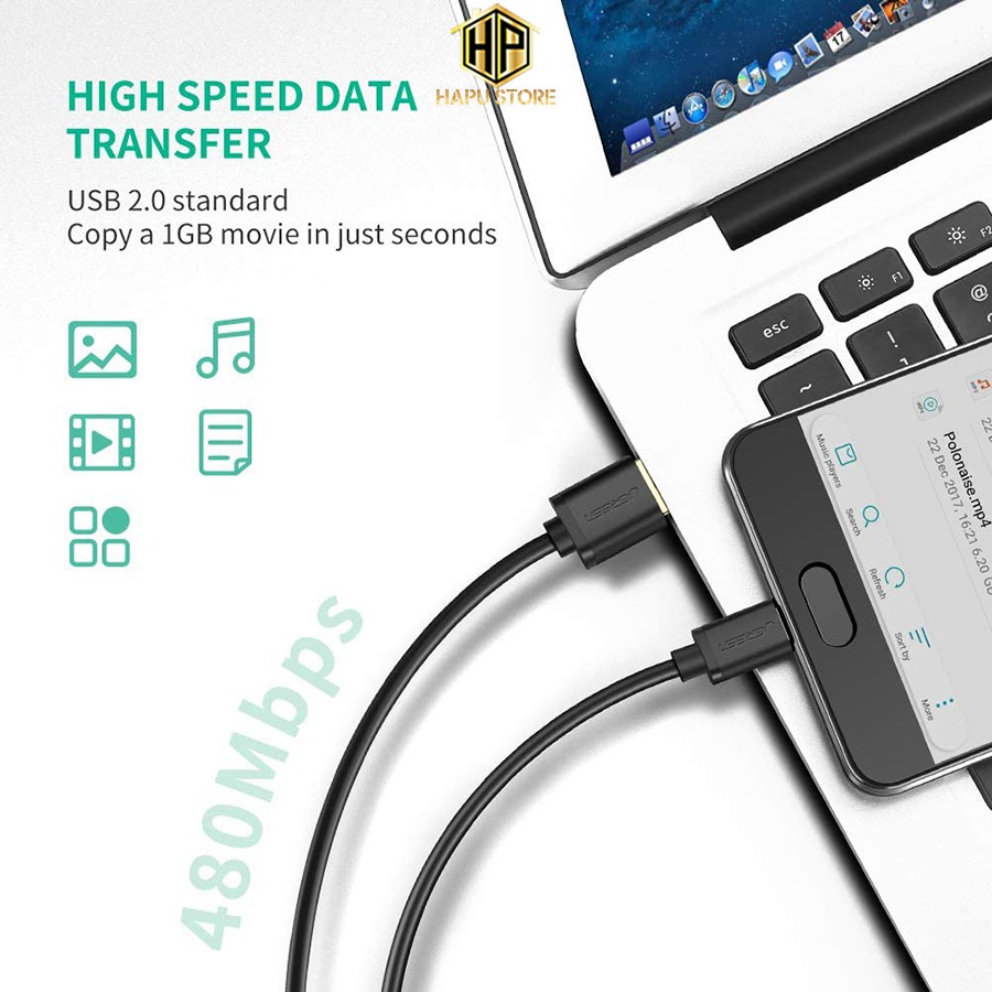 Cáp USB Type C to USB 2.0 Ugreen 30161 dài 2m chính hãng - Hapustore