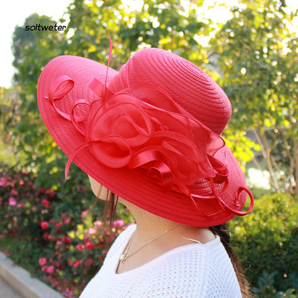 Nón rộng vành phối hoa vải ren lưới thời trang thanh lịch dành cho nữ