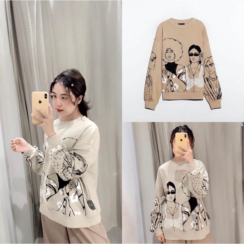 Áo Sweater Nỉ Nữ Dài Tay In Hình Cô Gái cá tính