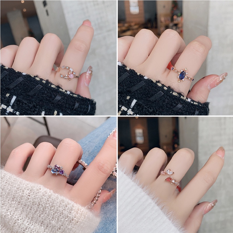 Nhẫn Hở Họa Tiết Hoa Đính Đá Zircon Phong Cách Hàn Quốc