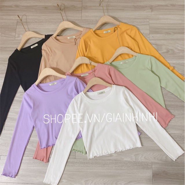 Áo thun Croptop cổ tròn vải co dãn mạnh, Áo phông cổ tròn dài tay dáng ngắn AT1076 - NhiNhiShop | BigBuy360 - bigbuy360.vn