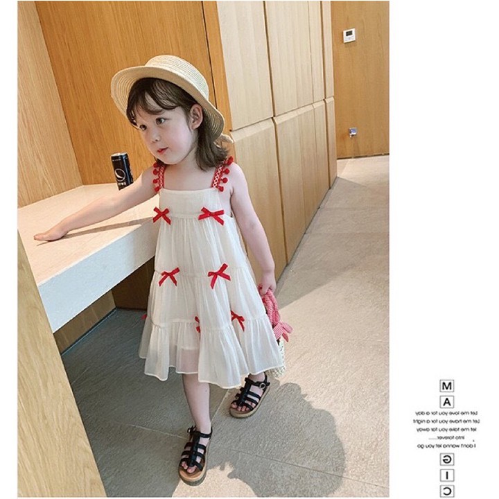 Váy bé gái mùa hè cao cấp Siêu  Xinh dễ thương phong  cách Công  Chúa  Hàn Quốc size Đại  Trắng nơ  đỏ   - MIU VN01
