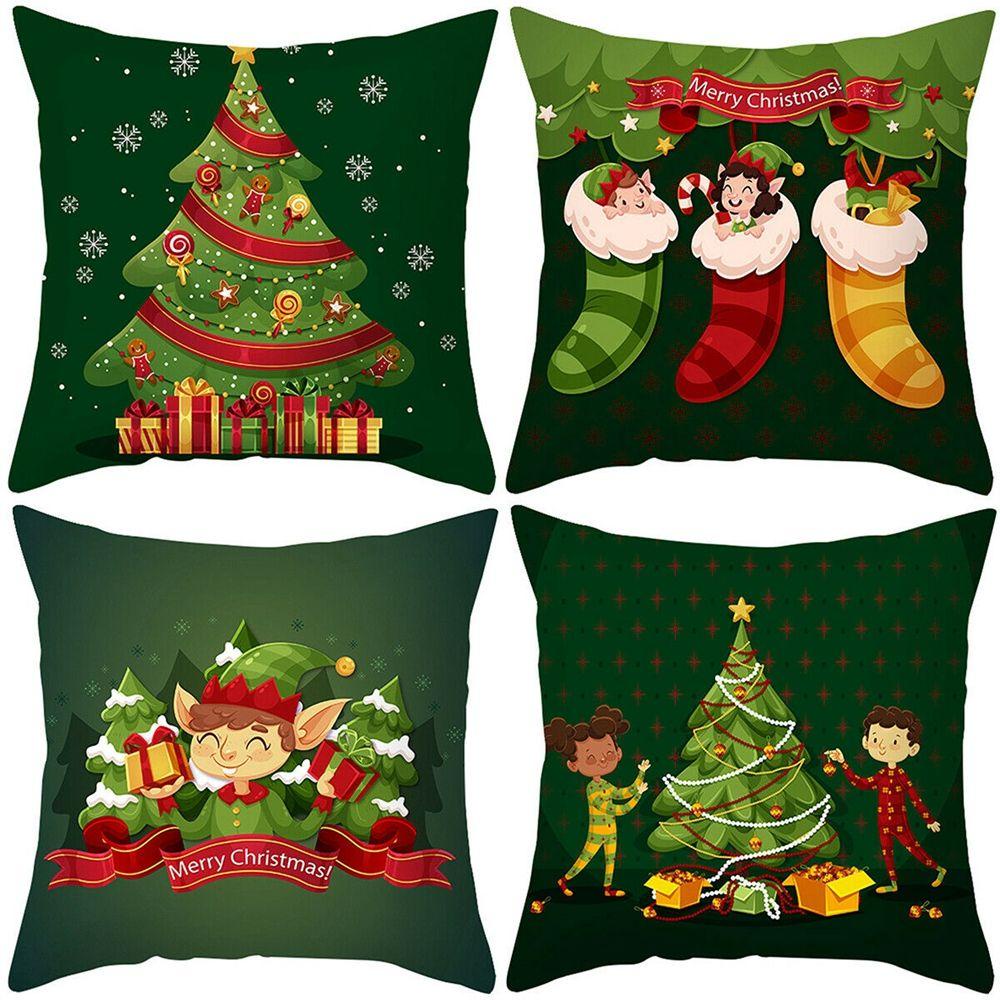 Vỏ Gối Chất Liệu Cotton Lanh Màu Đỏ Chủ Đề Giáng Sinh