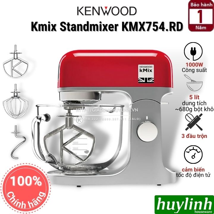 [Mã ELHAMS5 giảm 6% đơn 300K] Máy đánh trứng trộn bột đa năng Kenwood Kmix Standmixer KMX754 - 5 lít - Tô thuỷ tinh