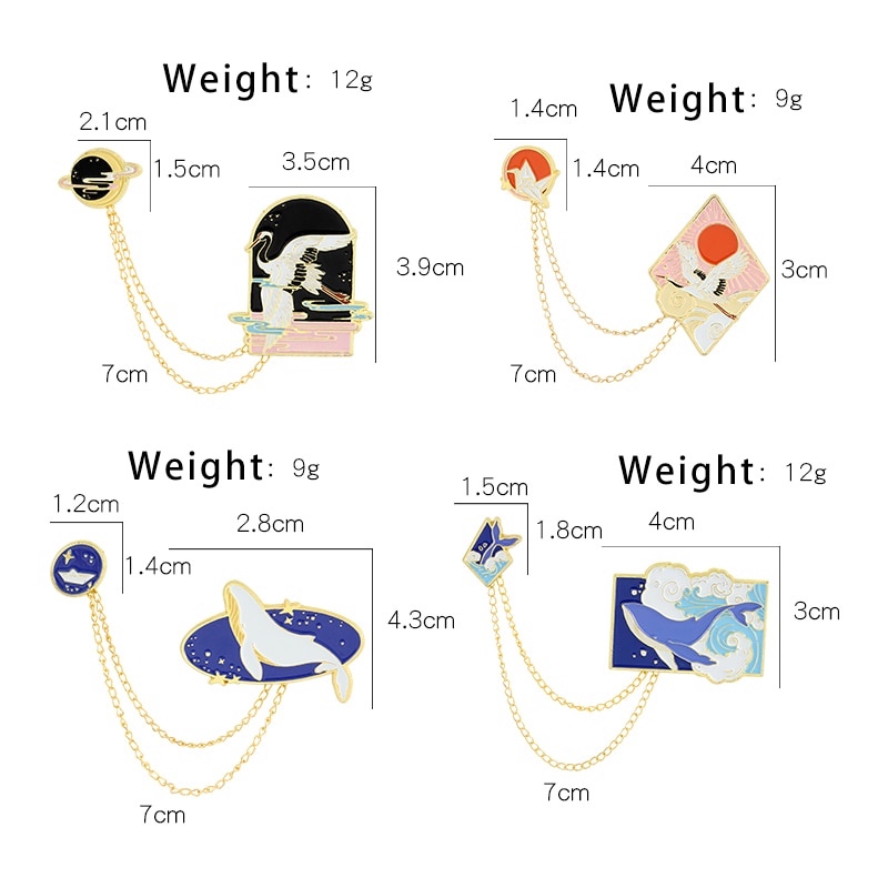 Ghim cài QIHE JEWELRY họa tiết mặt trời mây ngôi sao cá voi hoạt hình bằng kim loại dành cho gắn trang trí balo