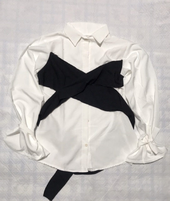 Áo sơ mi phối dây quấn bo eo tay loe_Video | BigBuy360 - bigbuy360.vn