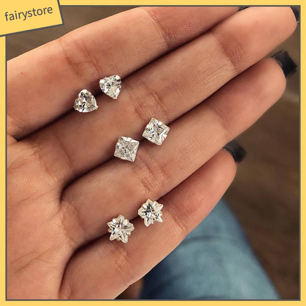 Set 3 Đôi Khuyên Tai Đính Đá Thời Trang Cho Nữ