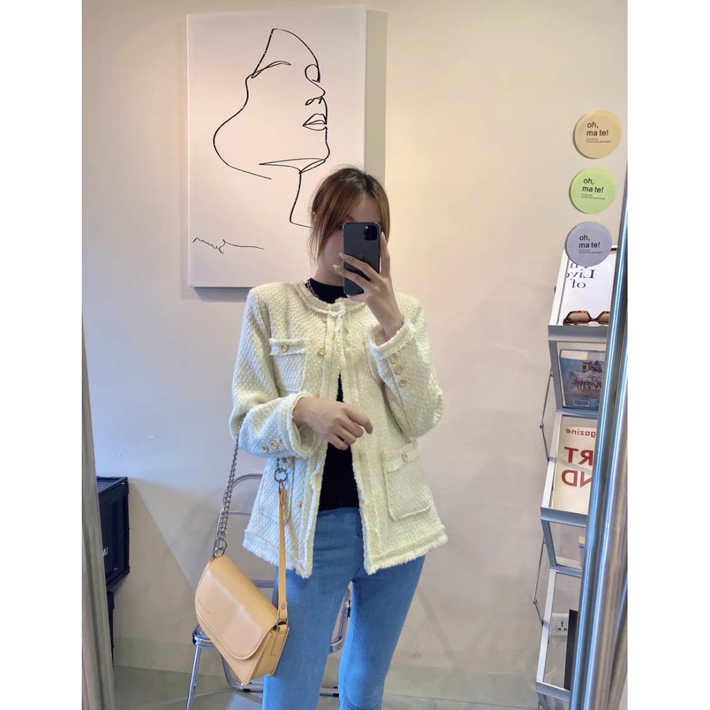 Áo Dạ Tweed Nữ Thu Đông 2 Lớp Chất Liệu Dày Dặn