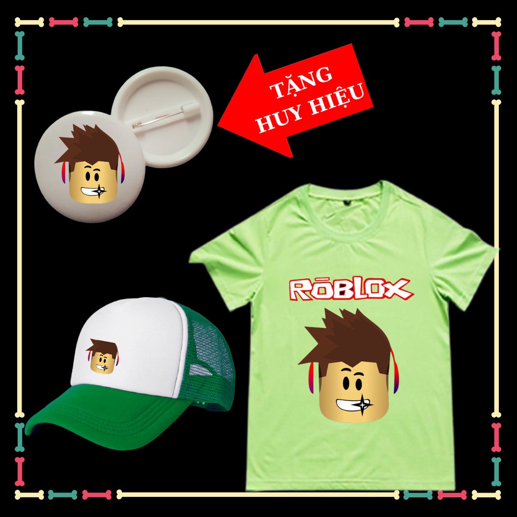 Áo thun Roblox trẻ em, vải chất, đủ màu sắc, đủ size áo kèm Mũ trẻ em, kèm huy hiệu dễ thương.